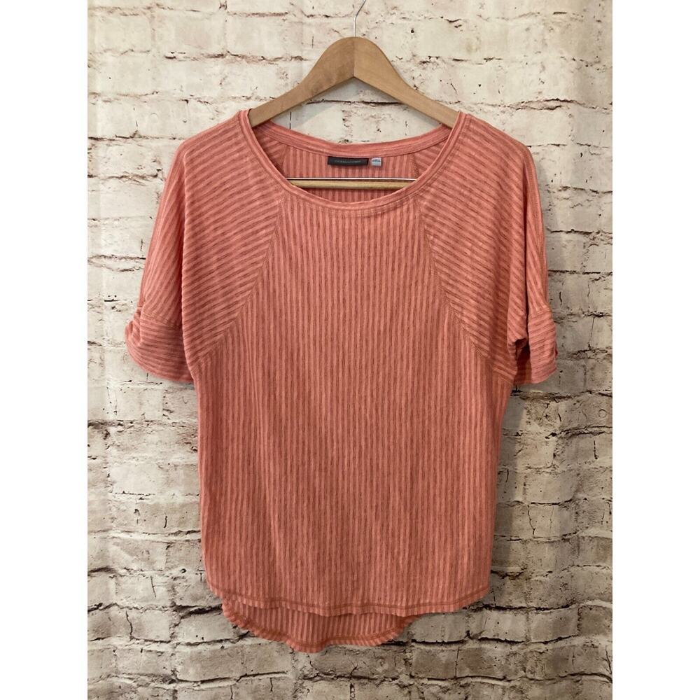 Ocean + Coast Shirt Womens Small Salmon Pink Ribbed Textured Short Sleeve Cotton